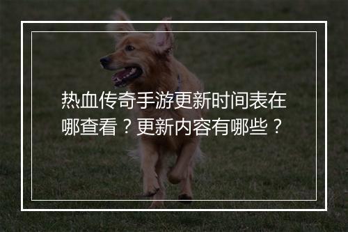 热血传奇手游更新时间表在哪查看？更新内容有哪些？