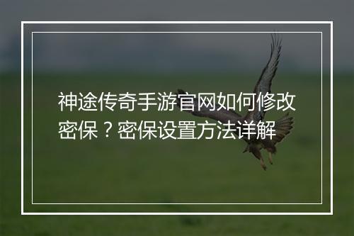 神途传奇手游官网如何修改密保？密保设置方法详解