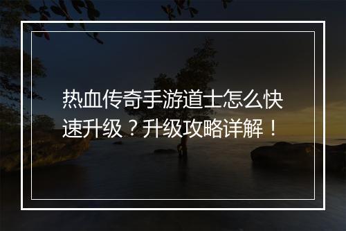 热血传奇手游道士怎么快速升级？升级攻略详解！