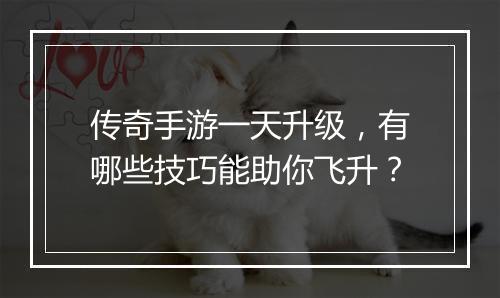 传奇手游一天升级，有哪些技巧能助你飞升？