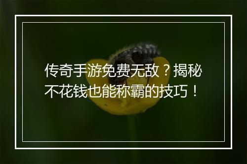 传奇手游免费无敌？揭秘不花钱也能称霸的技巧！