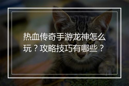 热血传奇手游龙神怎么玩？攻略技巧有哪些？
