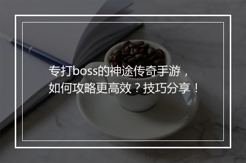 专打boss的神途传奇手游，如何攻略更高效？技巧分享！