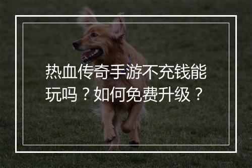 热血传奇手游不充钱能玩吗？如何免费升级？