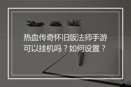 热血传奇怀旧版法师手游可以挂机吗？如何设置？