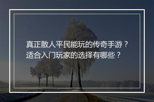 真正散人平民能玩的传奇手游？适合入门玩家的选择有哪些？