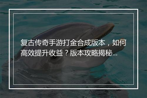 复古传奇手游打金合成版本，如何高效提升收益？版本攻略揭秘！
