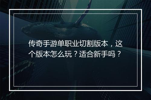 传奇手游单职业切割版本，这个版本怎么玩？适合新手吗？