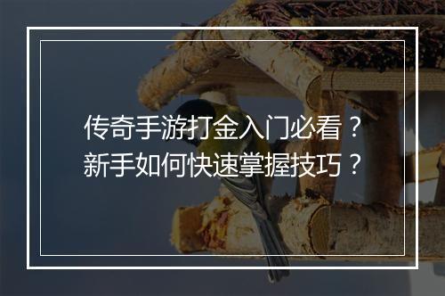 传奇手游打金入门必看？新手如何快速掌握技巧？