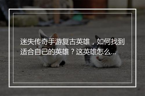 迷失传奇手游复古英雄，如何找到适合自己的英雄？这英雄怎么玩？