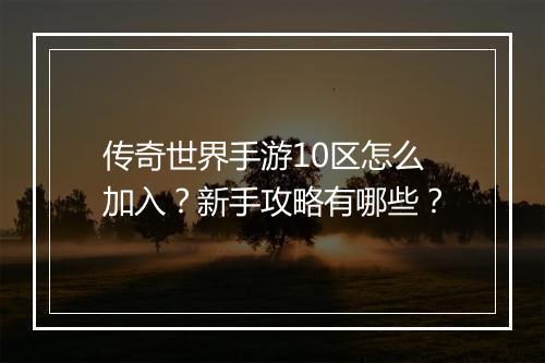 传奇世界手游10区怎么加入?新手攻略有哪些?