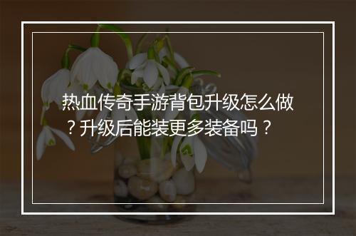热血传奇手游背包升级怎么做？升级后能装更多装备吗？