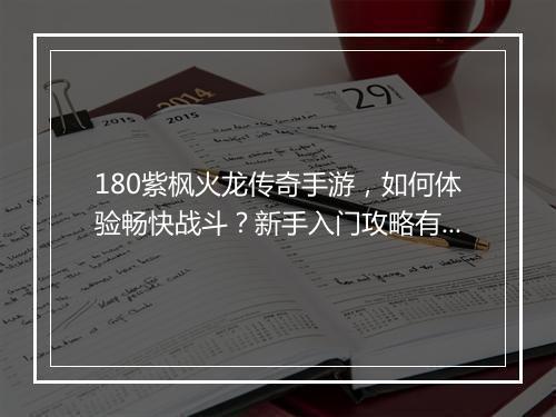 180紫枫火龙传奇手游，如何体验畅快战斗？新手入门攻略有哪些？