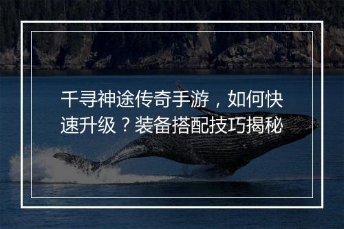 千寻神途传奇手游，如何快速升级？装备搭配技巧揭秘