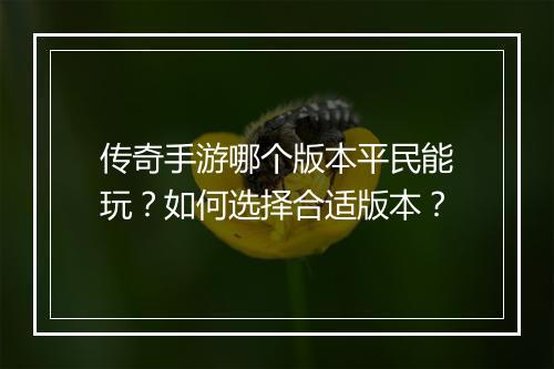 传奇手游哪个版本平民能玩？如何选择合适版本？