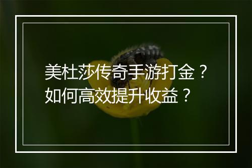 美杜莎传奇手游打金？如何高效提升收益？