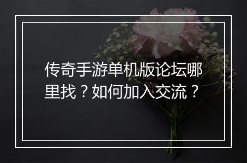 传奇手游单机版论坛哪里找？如何加入交流？