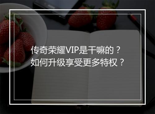 传奇荣耀VIP是干嘛的？如何升级享受更多特权？