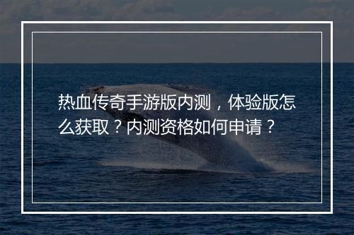热血传奇手游版内测，体验版怎么获取？内测资格如何申请？