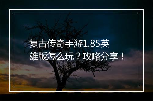 复古传奇手游1.85英雄版怎么玩？攻略分享！