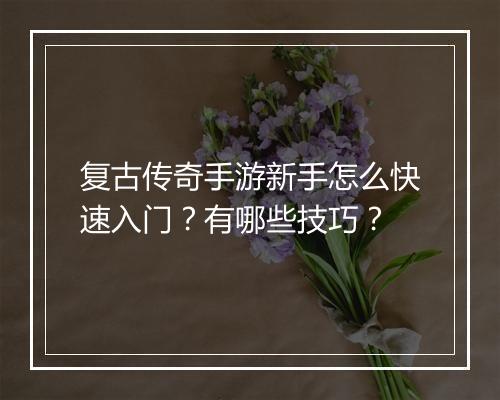 复古传奇手游新手怎么快速入门？有哪些技巧？
