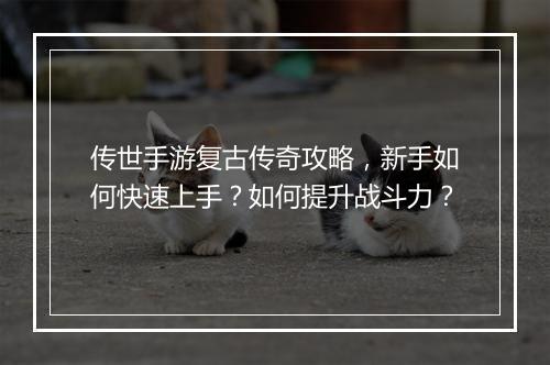 传世手游复古传奇攻略，新手如何快速上手？如何提升战斗力？