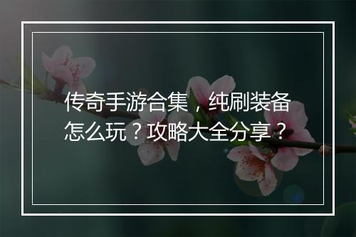传奇手游合集，纯刷装备怎么玩？攻略大全分享？