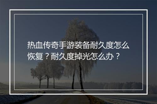 热血传奇手游装备耐久度怎么恢复？耐久度掉光怎么办？