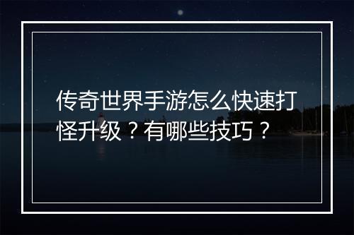 传奇世界手游怎么快速打怪升级？有哪些技巧？