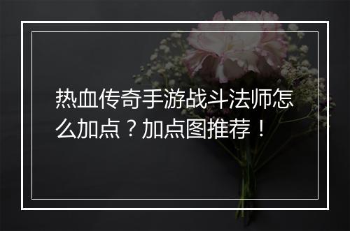 热血传奇手游战斗法师怎么加点？加点图推荐！