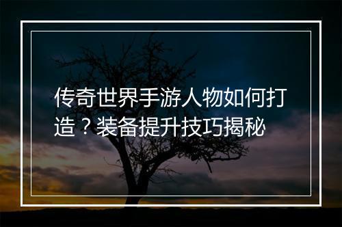 传奇世界手游人物如何打造？装备提升技巧揭秘