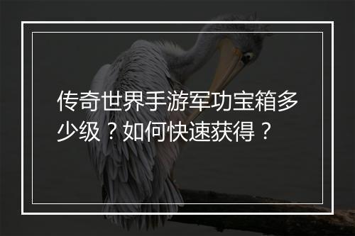 传奇世界手游军功宝箱多少级？如何快速获得？