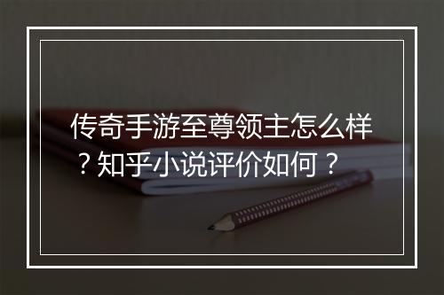 传奇手游至尊领主怎么样？知乎小说评价如何？