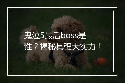 鬼泣5最后boss是谁？揭秘其强大实力！