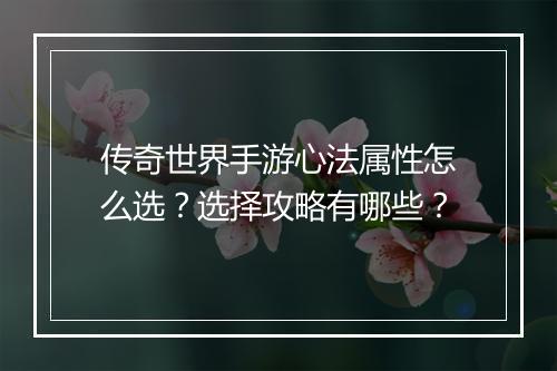 传奇世界手游心法属性怎么选？选择攻略有哪些？