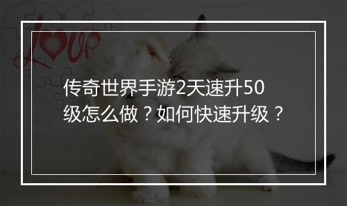 传奇世界手游2天速升50级怎么做？如何快速升级？