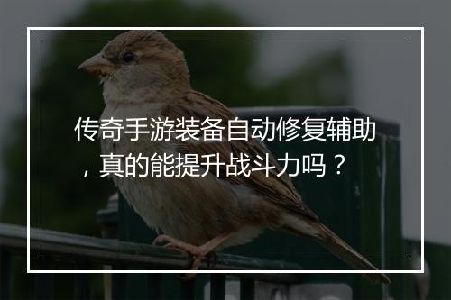 传奇手游装备自动修复辅助，真的能提升战斗力吗？