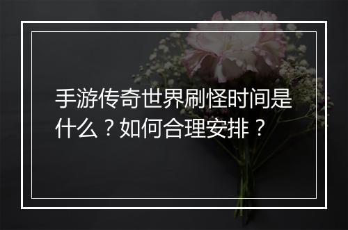 手游传奇世界刷怪时间是什么？如何合理安排？
