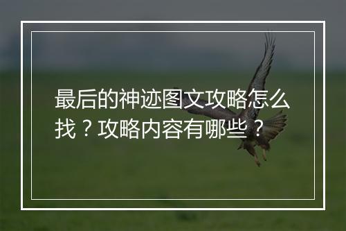 最后的神迹图文攻略怎么找？攻略内容有哪些？