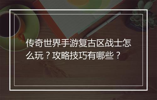 传奇世界手游复古区战士怎么玩？攻略技巧有哪些？