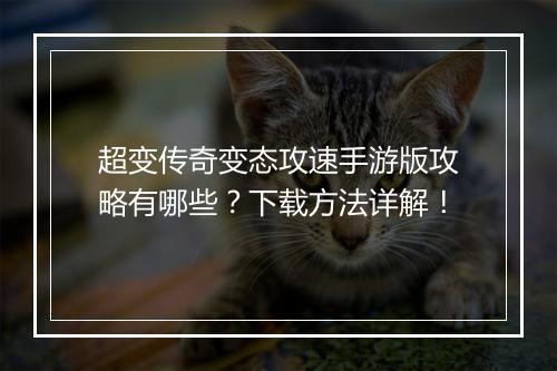 超变传奇变态攻速手游版攻略有哪些？下载方法详解！