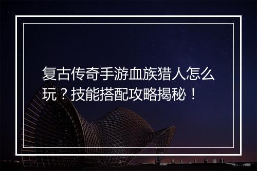 复古传奇手游血族猎人怎么玩？技能搭配攻略揭秘！