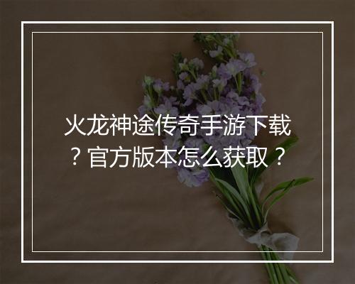 火龙神途传奇手游下载？官方版本怎么获取？