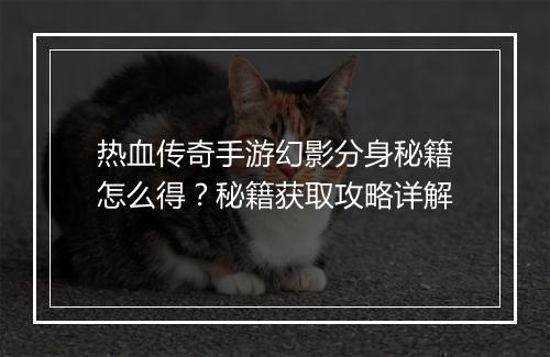 热血传奇手游幻影分身秘籍怎么得？秘籍获取攻略详解