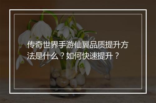 传奇世界手游仙翼品质提升方法是什么？如何快速提升？