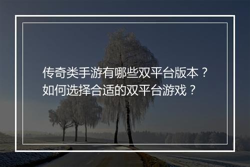 传奇类手游有哪些双平台版本？如何选择合适的双平台游戏？