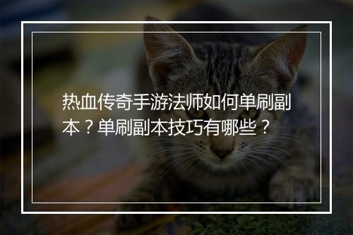 热血传奇手游法师如何单刷副本？单刷副本技巧有哪些？