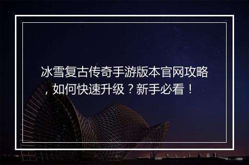 冰雪复古传奇手游版本官网攻略，如何快速升级？新手必看！