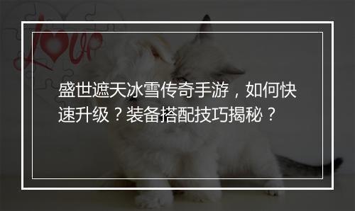 盛世遮天冰雪传奇手游，如何快速升级？装备搭配技巧揭秘？