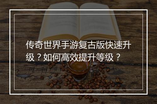 传奇世界手游复古版快速升级？如何高效提升等级？